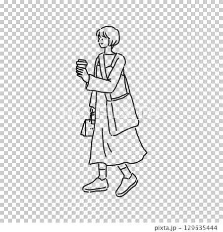 簡單時尚的行走人物線描 簡單時尚的行走人物線描 129535444