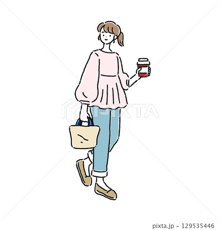 大人かわいいお洒落な女性・歩く 129535446