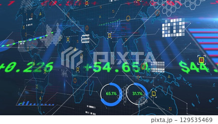 Image of data processing over blue background 129535469