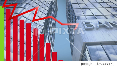 Digital image of statistical data processing against tall buildings Digital image of statistical data processing against tall buildings 129535471