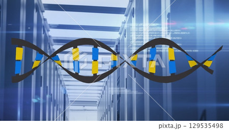 Image of medical data processing over server room 129535498