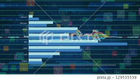 Image of data processing and media icons over blue background Image of data processing and media icons over blue background 129535539