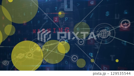 Image of network of connections with icons over business people using phone headsets Image of network of connections with icons over business people using phone headsets 129535544