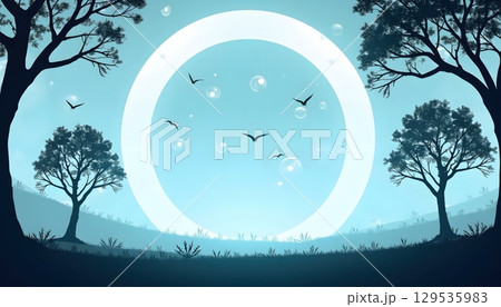 Birds Passing Through Rings in an Abstract...のイラスト素材 [129535983] - PIXTA