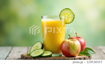 Fresh Detox Beverage With Green Apple And Cool Cucumber 129536357