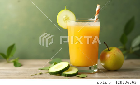 Elegant Juice Presentation With Fruit Garnish On Both Ends 129536363