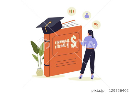 Woman Studying Financial Literacy and Budgeting Illustration 129536402