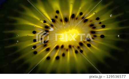 Macro Shot of Glowing Kiwi with Moist Surface 129536577