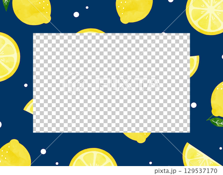 水彩で描いた爽やかなレモンの長方形フレーム  紺色 129537170