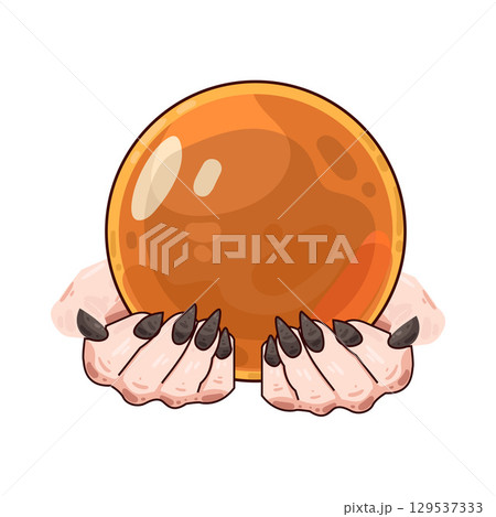 illustration of witch hand holding crystal ball illustration of witch hand holding crystal ball 129537333