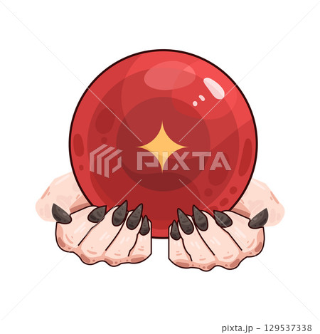 illustration of witch hand holding crystal ball 129537338