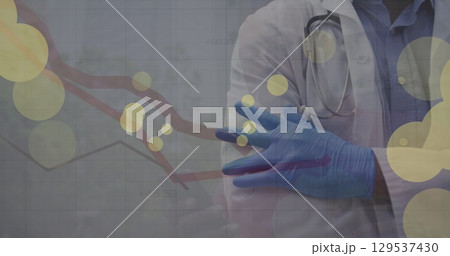 Image of data processing over caucasian doctor with medical gloves Image of data processing over caucasian doctor with medical gloves 129537430
