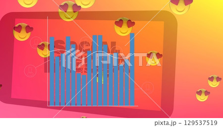 Image of data processing over emoji icons and network of connections 129537519