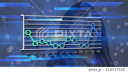 Image of data processing and network of connections over asian woman 129537520