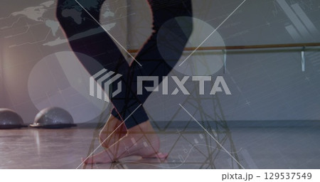 Image of data processing over female ballet dancers legs 129537549