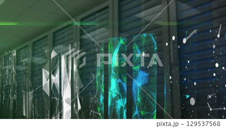 Image of shapes and connections over servers 129537568