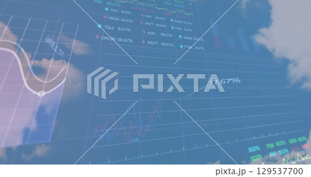 Stock market data processing against clouds in the sky Stock market data processing against clouds in the sky 129537700