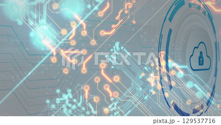 Image of padlock icon over data processing on...のイラスト素材 [129537716] - PIXTA