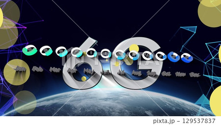 Digital image of confetti falling over cloud icons on blue background 129537837