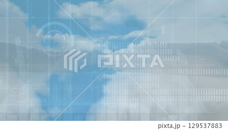 Image of financial data processing over electric cloudy sky 129537883