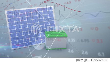 Image of financial data and graphs over solar panels Image of financial data and graphs over solar panels 129537890