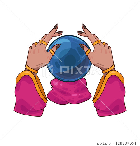 illustration of crystal ball in hands of fortune teller illustration of crystal ball in hands of fortune teller 129537951