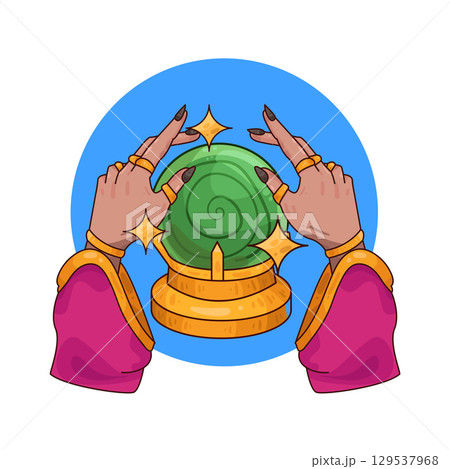 illustration of crystal ball in hands of fortune teller 129537968