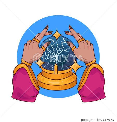 illustration of crystal ball in hands of fortune teller 129537973