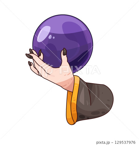 illustration of witch hand holding crystal ball 129537976