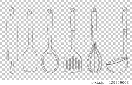 Cookware illustration line drawing Cookware illustration line drawing 129539008