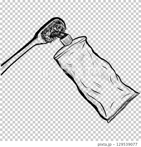 Pencil sketch of a squeezed toothpaste tube and a toothbrush Pencil sketch of a squeezed toothpaste tube and a toothbrush 129539077