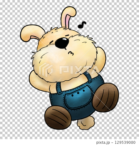 Cartoon rabbit wearing overalls is sleeping and singing color illustration Cartoon rabbit wearing overalls is sleeping and singing color illustration 129539080
