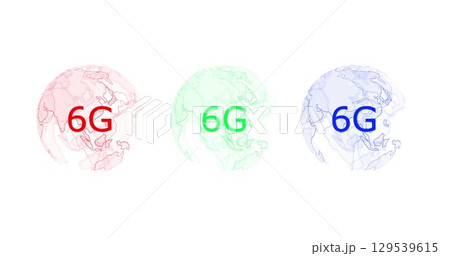 Image of rotating globes and 5g in blue red and green globes on white background Image of rotating globes and 5g in blue red and green globes on white background 129539615