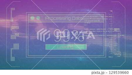 Image of data processing over globe on purple background Image of data processing over globe on purple background 129539660