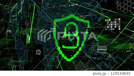 Image of digital padlock, data and icons on black background 129539695