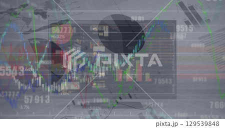 Image of graphs and data processing over interface on computer screen Image of graphs and data processing over interface on computer screen 129539848
