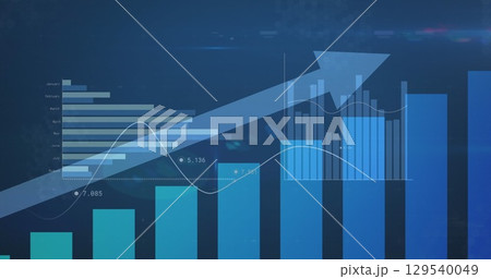 Image of diverse graphs and arrow on blue background Image of diverse graphs and arrow on blue background 129540049