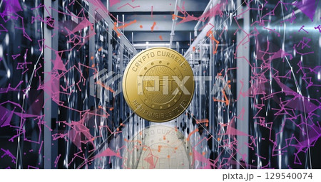 Image of coin with nft and connections over servers 129540074