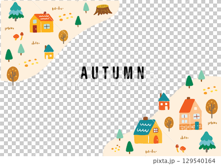 Hand-drawn cute autumn cityscape frame 129540164