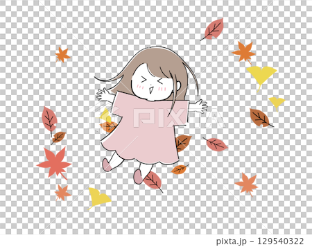 Girl lying on fallen leaves Girl lying on fallen leaves 129540322