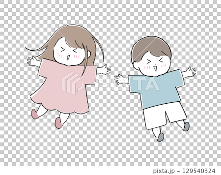 両手を広げる女の子と男の子セット 両手を広げる女の子と男の子セット 129540324