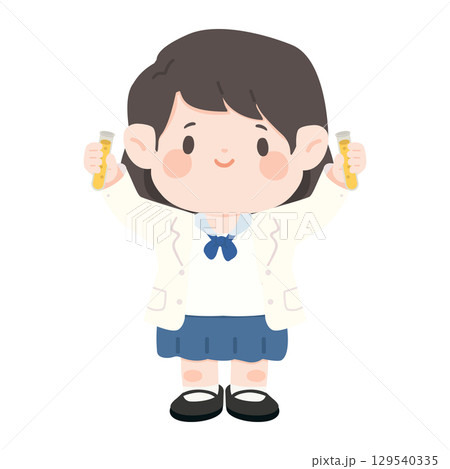 Illustration of Girl Scientist Holding Test Tubes Illustration of Girl Scientist Holding Test Tubes 129540335