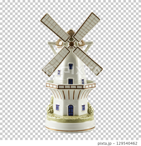 Traditional white and blue porcelain dutch windmill figurine as a classic collectible souvenir 129540462