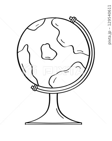 Globe cartoon doodle icon. Vector sketch, Earth Day concept, education and nature science. The illustration is isolated on a white background. 129540611