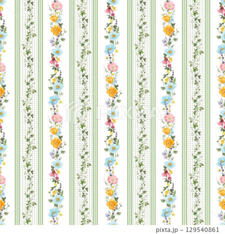 Trendy stylish Vertical Striped floral pattern with wild flowers and intertwining leaves. vintage style pattern. Design for fashion , fabric, textile, wallpaper , wrapping and all prints 129540861