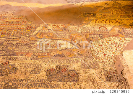 Mosaic map of the Holy Land in Madaba, Jordan 129540953