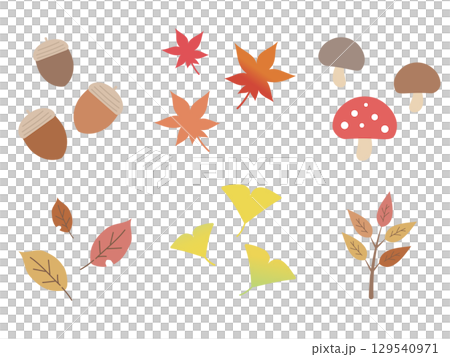Autumn leaves and nuts set Autumn leaves and nuts set 129540971