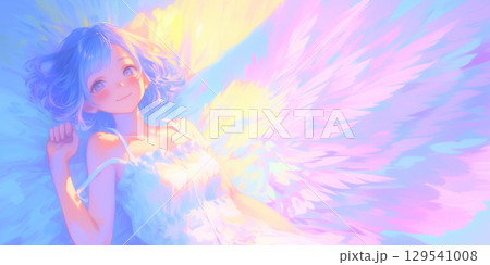 気持ちよさそうにお昼寝する女の子 129541008