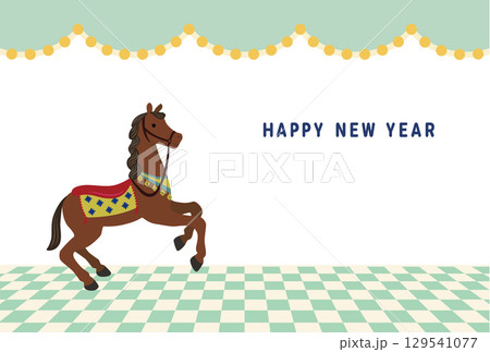茶色い馬のイラストの年賀状 茶色い馬のイラストの年賀状 129541077