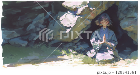 祈りを捧げる女の子 129541361